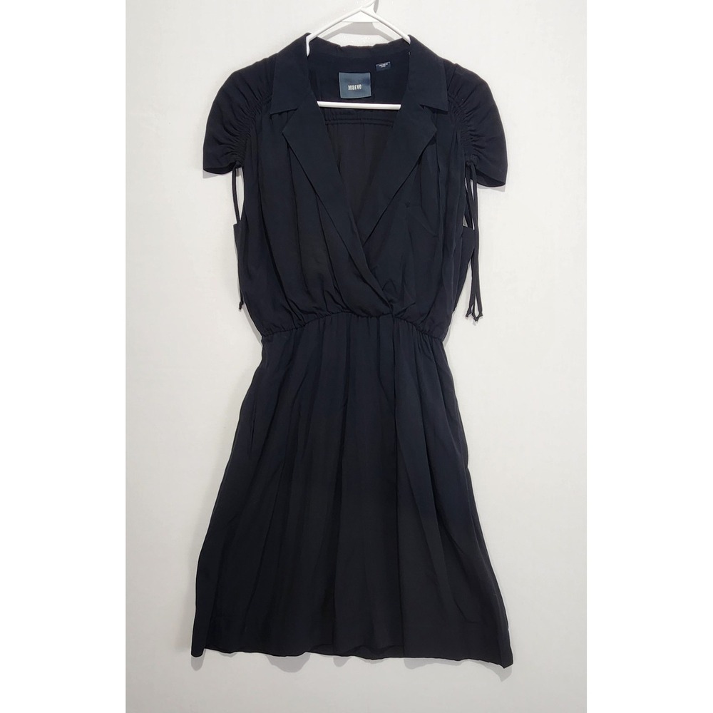 Maeve Anthropologie‎ Women's XS Black Wrap Dress Puff Sleeve Collared Mini